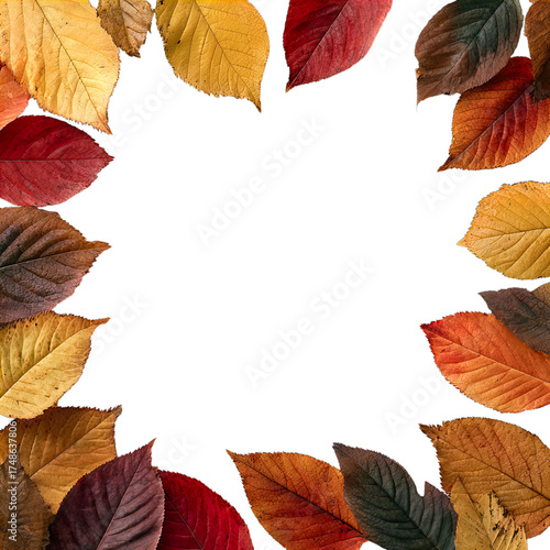 Vibrant Autumn Leaves Arranged in a Decorative Frame, Showcasing Seasonal Colors and Organic Textures, a Transparent Png Cutout