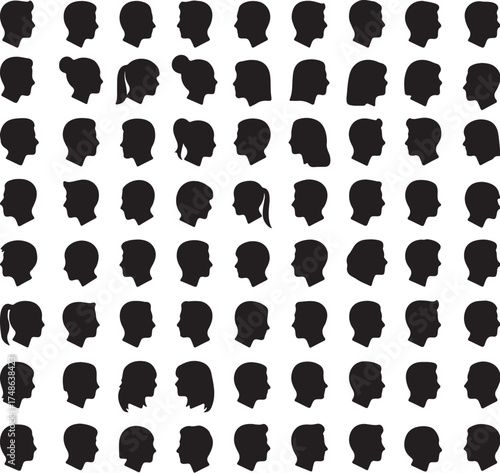 Male and Female Head Silhouettes Vector Set – Profile Avatars and Human Face Icons Collection