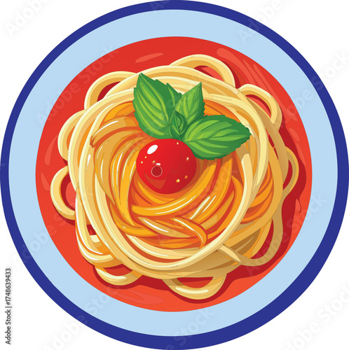 Delicious plate of spaghetti with tomato sauce and basil garnish