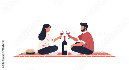 Romantic Embrace: Sharing Wine, Quiet Moments, And Intimate Gestures In A Picnic Setting