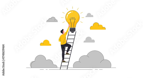 Reaching The Lightbulb Above to Illustrate A Great Idea With Abstract Design