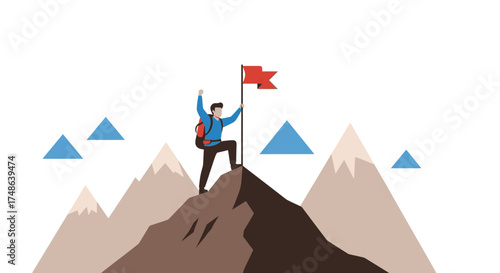 Reaching The Peak: An Illustrated Depiction Of Triumph And Achievement Illustration