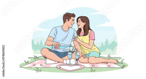 Romantic Picnic Scene Offers Blissful Moment of Connection and Delight Between Lovers