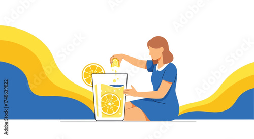 Refreshing Lemonade Preparation: A Visual Depiction of Zest and Citrus Flavor
