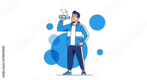 Refreshing Hydration Visualization, Athletic Individual Drinks Water, Stay Cool and Rejuvenated