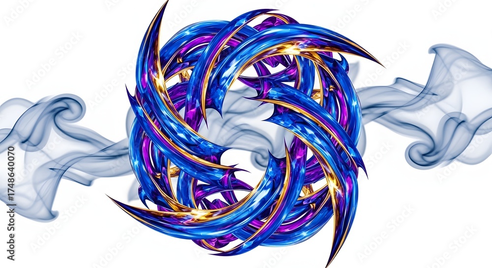 custom made wallpaper toronto digitalAbstract swirling vortex of vibrant blue purple and yellow energy with wisps of smoke on a white background