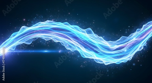 Wallpaper Mural Abstract glowing blue energy wave flowing through dark space with shimmering particles and light flares Torontodigital.ca