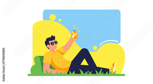 Relaxed Individual Taking A Photo During Leisure Time Enjoying The Outdoor Sunlight