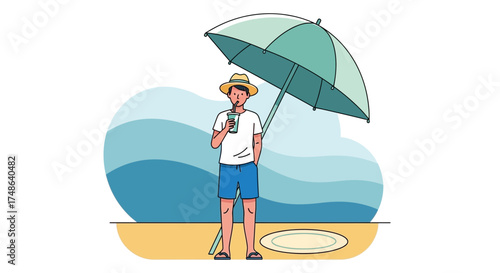 Relaxing Beach Day: Enjoying A Refreshing Drink Under An Umbrella on Holiday