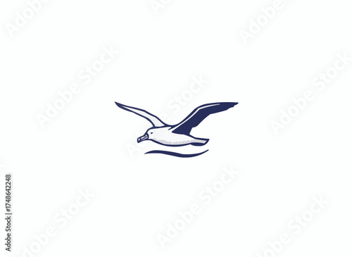 Elegant seabird soaring over ocean waves, a symbol of freedom and adventure, perfect for travel brands, coastal businesses, or nautical themed designs