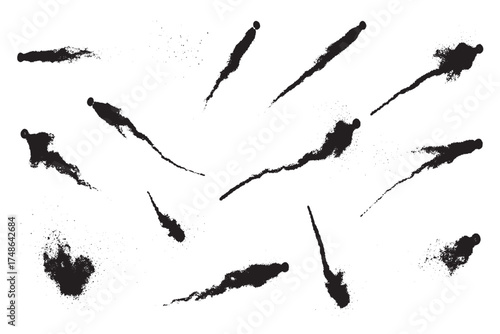 Black Speed Trail, Comet Smoke, and Missile Track Vector Set

