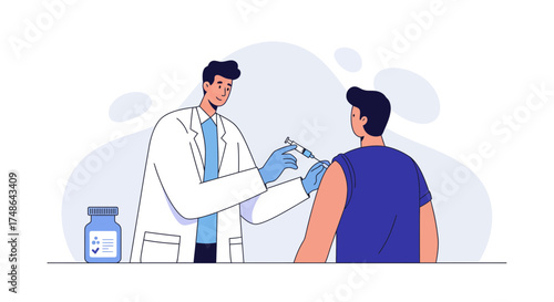 Doctor administering vaccine injection for health and wellness, supporting preventative medicine and immunization campaigns to promote public health initiatives