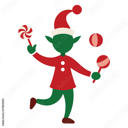 Wallpaper Mural Green elf juggling red and white candies vector Torontodigital.ca