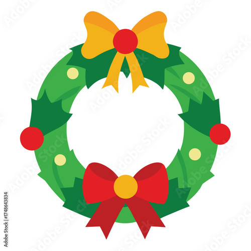 Wallpaper Mural Green wreath red yellow bows christmas wreath green leaves Torontodigital.ca