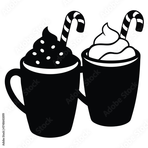 Wallpaper Mural Hot chocolate mugs with candy canes whipped cream festive Torontodigital.ca