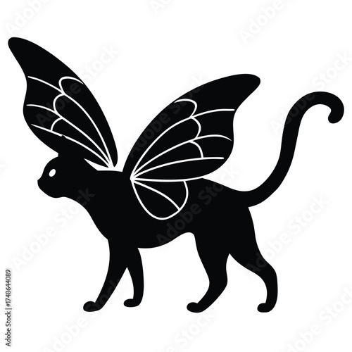 Wallpaper Mural Black cat with butterfly wings silhouette fantasy Torontodigital.ca