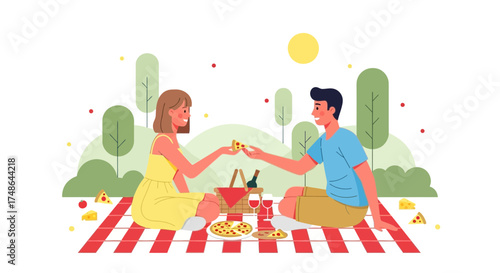 Sharing Pizza Moment: A Blissful Picnic Embracing Food, Togetherness, And Nature's Charm