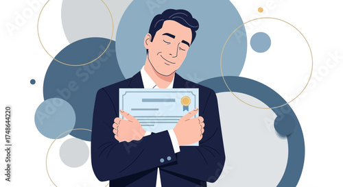 Satisfied Professional Demonstrating Achievement, Displaying Diploma or Certification Graciously