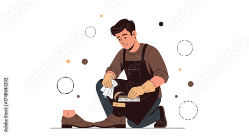 Shoemaker Carefully Polishing A Shoe, Doing His Job with a Professional Skill