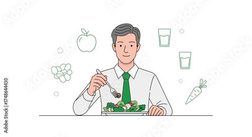 Smart Executive Enjoying a Healthy Salad Meal, Symbolizing Dieting and Wellness