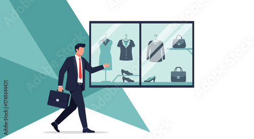 Smart Businessman Gazing At A Boutique Showing Trendy Outfits And Accessories