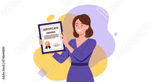Smiling Female Holding Diploma, Illustrating Achievement, Reward, and Successful Completion