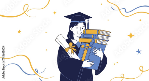 Smiling Graduate Holding Books And Diploma Celebrating Academic Achievement And Success