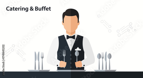Service Industry Professional With Utensils Ready For Catering And Buffet Events