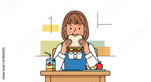 Smiling Student Enjoying Lunchtime Sandwich At School While Eating Healthy Food