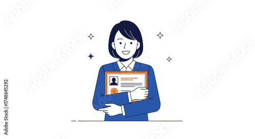 Smiling Woman Holding a Framed Official Document to Show Successful Achievement