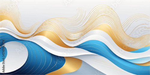Abstract blue wave vector illustration for web banner design with smooth curve and flow pattern texture
