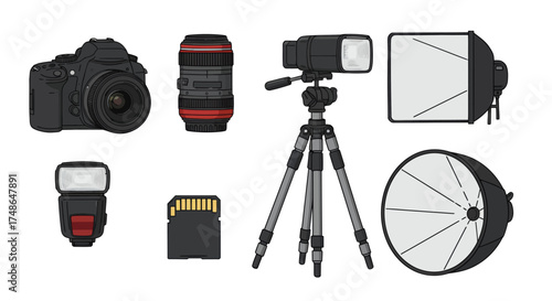 Collection of professional photography equipment for capturing stunning images and creating professional photos