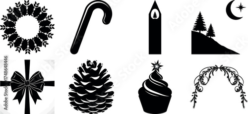Vector art of assortment of christmas and winter holiday symbols