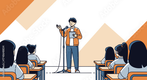 Student Gives Presentation In A Classroom Setting To An Audience Communicating And Teaching