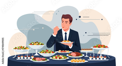 Sophisticated Individual Appreciating Exquisite Dinner Spread and Culinary Delights With Elegance