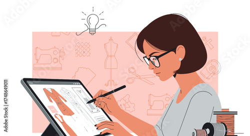 Stylish Designer Crafts Digital Fashion Ideas On Tablet With Modern Approach