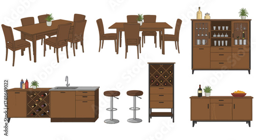 Elegant Wooden Dining Room Furniture Set with Bar and Buffet Collection