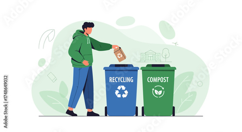 Sorting For Sustainability: Eco-Conscious Person Recycling In A Designated Compost And Recycling