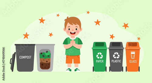 Sorting Waste: A Cheerful Boy Teaching about Recycling and Waste Management Processes