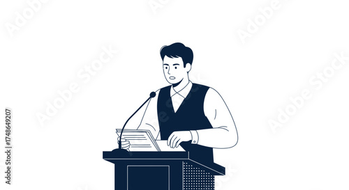 Speaker Giving Speech At Podium Representing Presentation And Public Speaking Events