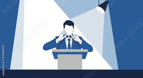 Speaker Preparing for a Formal Speech Under the Spotlights, Communication Concept