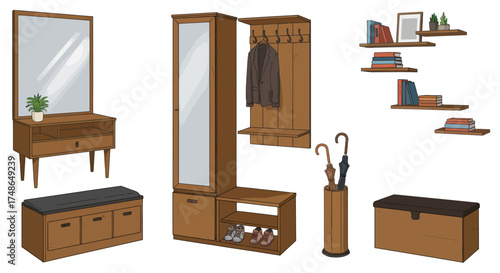 Collection of Hallway Furniture and Accessories for Home Entryway Organization