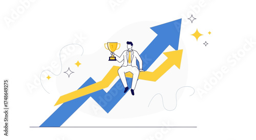 Success and Achievement: Business Person Holding Trophy Representing Growth and Progress