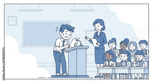 Stage Fright: A Student's Anxious Moment During A Classroom Presentation