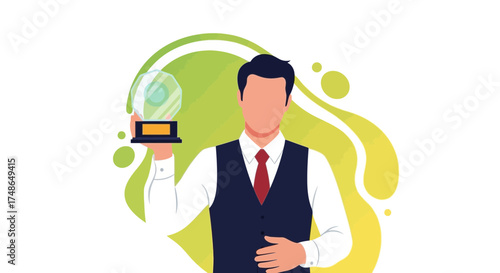 Success Celebration: A Businessman Holding an Award Depicting Achievement and Recognition