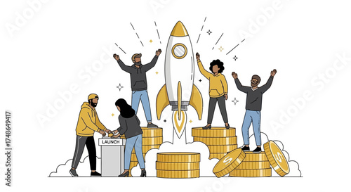 Startup Launch: A Team Celebrating Success After Launching A Business Venture