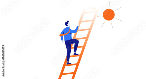 Success Journey Depicted Through Climbing Ladder Towards Bright Future and Opportunities