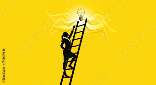 Striving For A Bright Idea Using The Business Climb Metaphor On Yellow Background Illustration