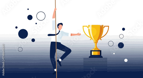 Striving For Achievement: A Businessman's Ascent To Claim The Golden Trophy Of Success