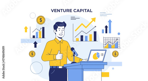 Success Strategies: A Business Figure Presenting Venture Capital Concepts with Charts